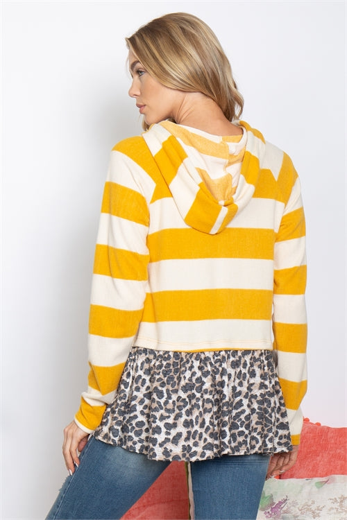 LEOPARD HEM STRIPES SELF TIE HOODIE-1-2-2-2