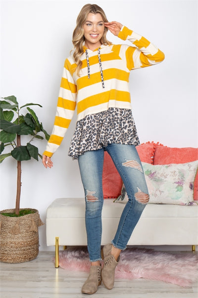 LEOPARD HEM STRIPES SELF TIE HOODIE-1-2-2-2 (NOW $4.75 ONLY!)