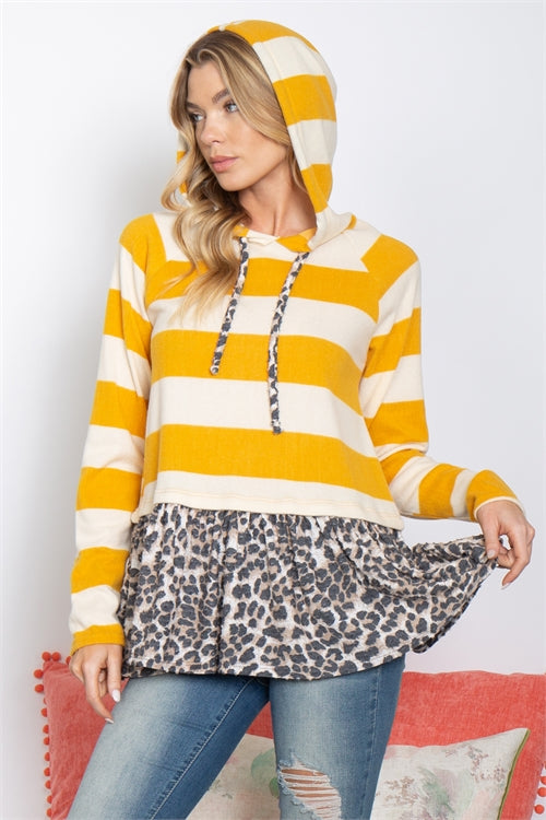 LEOPARD HEM STRIPES SELF TIE HOODIE-1-2-2-2 (NOW $4.75 ONLY!)