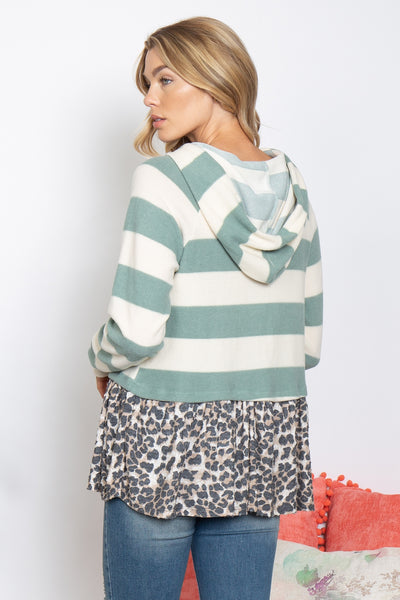 LEOPARD HEM STRIPES SELF TIE HOODIE-1-2-2-2 (NOW $4.75 ONLY!)