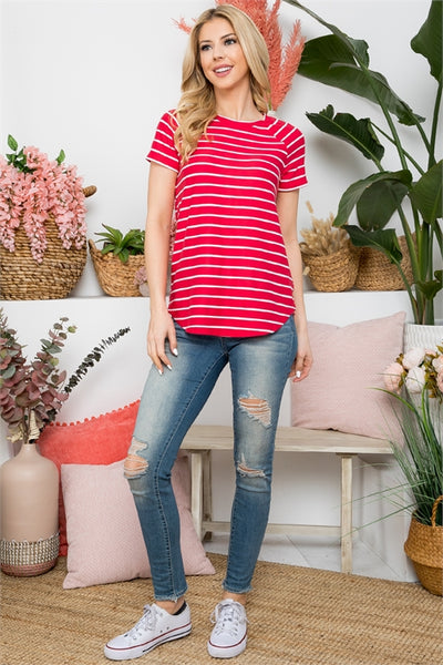 PPT21355- SHORT SLEEVE STRIPES ROUND NECK TOP-1-2-2-2 (NOW $4.75 ONLY!)