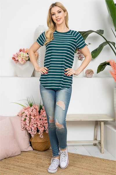 PPT21355- SHORT SLEEVE STRIPES ROUND NECK TOP-1-2-2-2 (NOW $4.75 ONLY!)