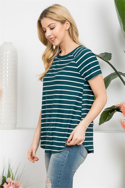 PPT21355- SHORT SLEEVE STRIPES ROUND NECK TOP-1-2-2-2 (NOW $4.75 ONLY!)