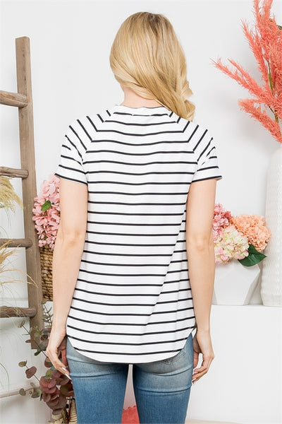 PPT21355- SHORT SLEEVE STRIPES ROUND NECK TOP-1-2-2-2 (NOW $4.75 ONLY!)