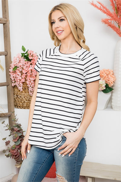 PPT21355- SHORT SLEEVE STRIPES ROUND NECK TOP-1-2-2-2 (NOW $4.75 ONLY!)