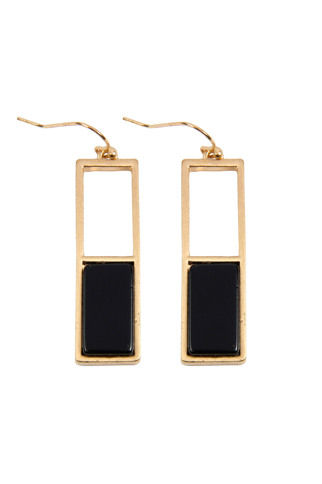 RECTANGULAR METAL STONE DROP EARRINGS