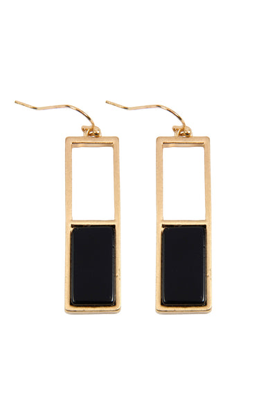 RECTANGULAR METAL STONE DROP EARRINGS