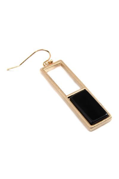 RECTANGULAR METAL STONE DROP EARRINGS