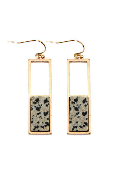 RECTANGULAR METAL STONE DROP EARRINGS