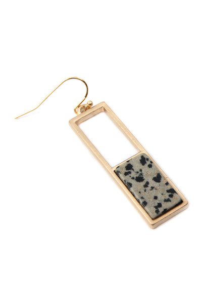 RECTANGULAR METAL STONE DROP EARRINGS