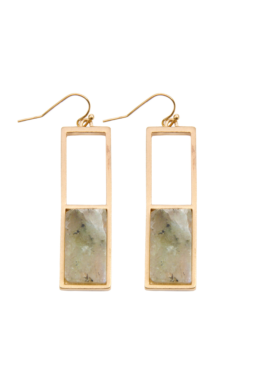 RECTANGULAR METAL STONE DROP EARRINGS