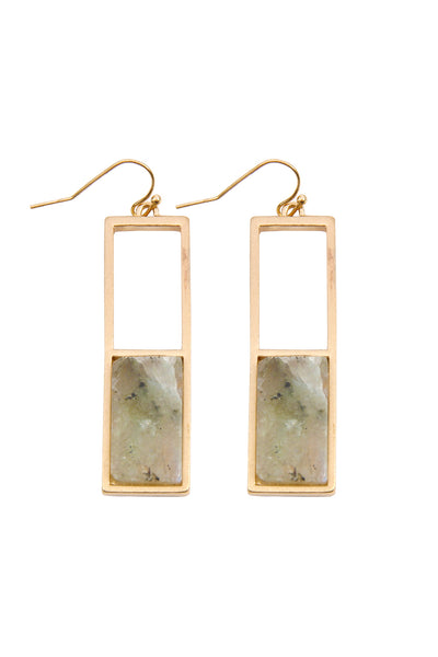 RECTANGULAR METAL STONE DROP EARRINGS