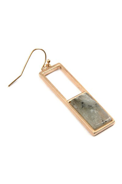RECTANGULAR METAL STONE DROP EARRINGS