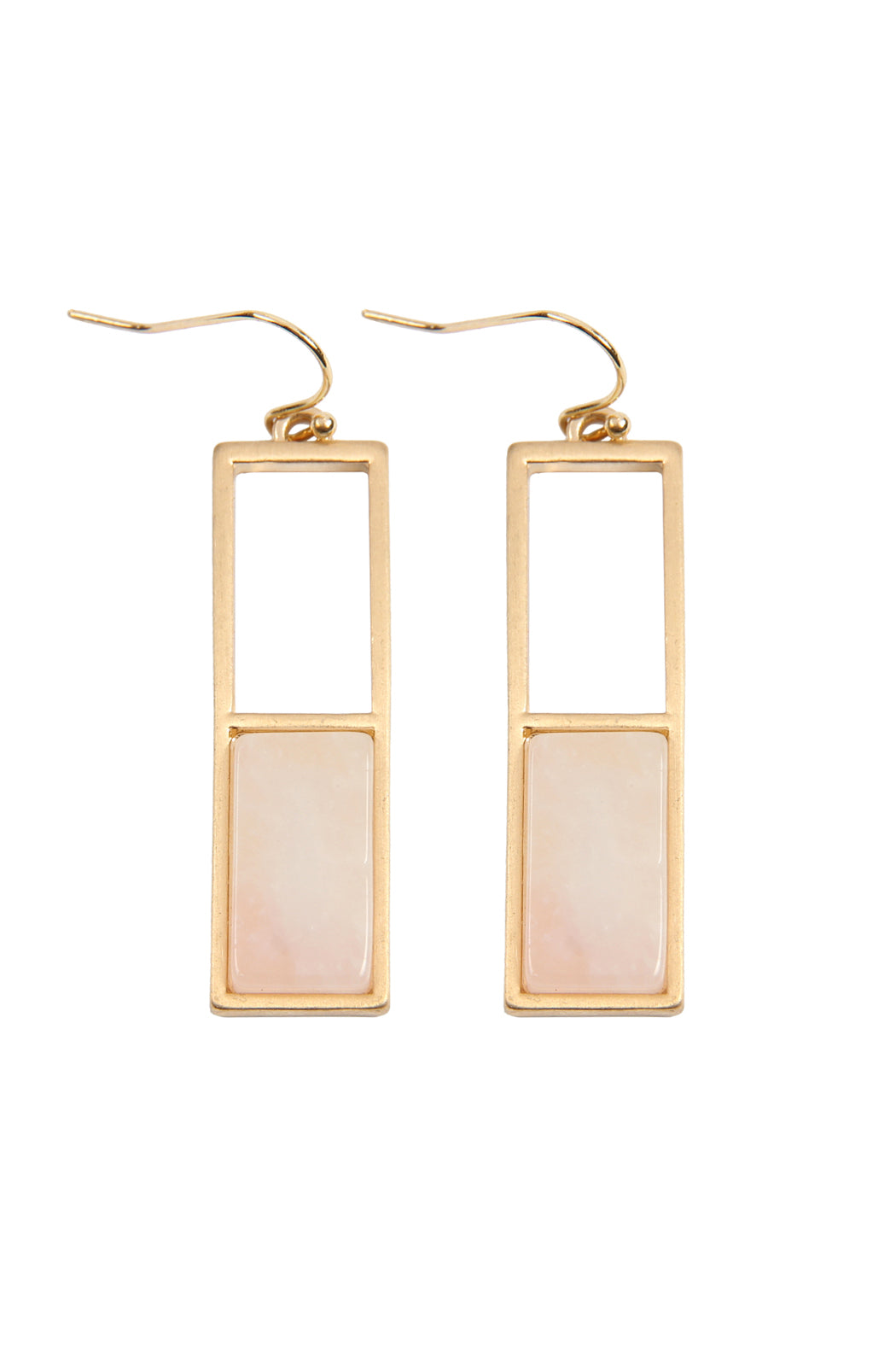RECTANGULAR METAL STONE DROP EARRINGS