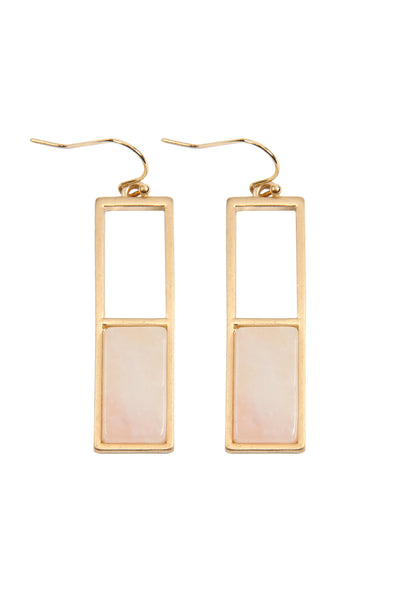 RECTANGULAR METAL STONE DROP EARRINGS