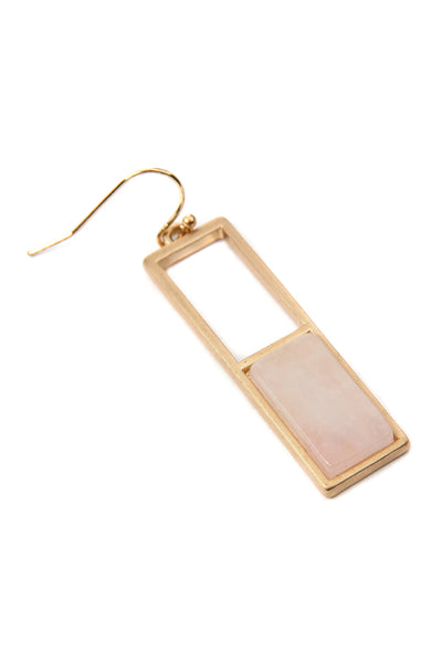 RECTANGULAR METAL STONE DROP EARRINGS