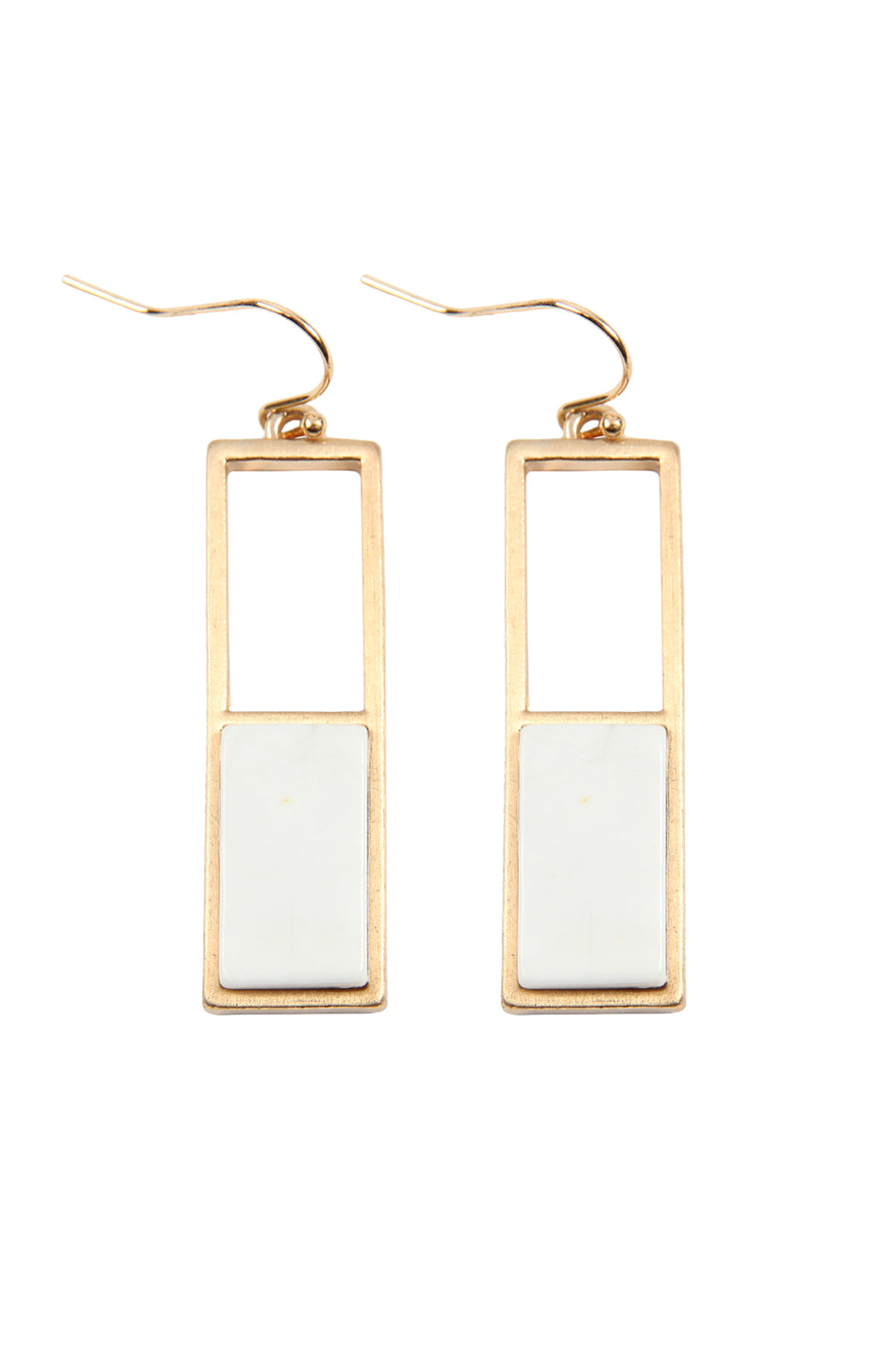RECTANGULAR METAL STONE DROP EARRINGS
