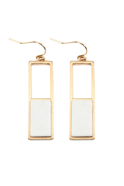 RECTANGULAR METAL STONE DROP EARRINGS