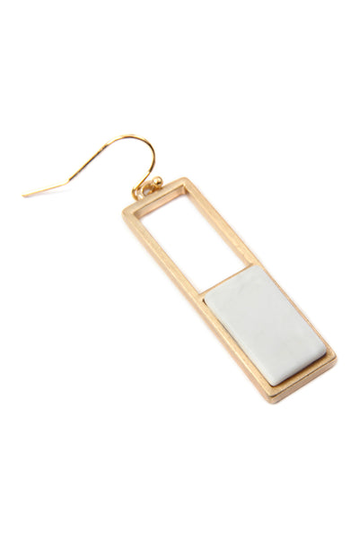 RECTANGULAR METAL STONE DROP EARRINGS
