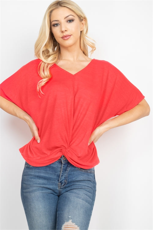 S8-10-4-RFT2044-RSD005-SPCRL-A -V-NECK TWIST FRONT TOP-SUPER CORAL 2-2-0-0