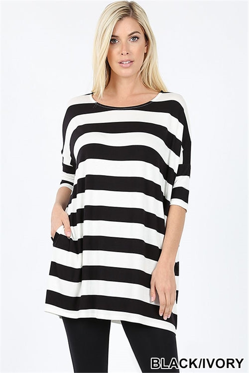 STRIPE FABRIC DROP SHOULDER- BLACK-IVORY 2-1-2-0