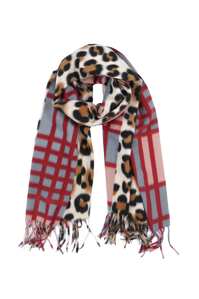 LEOPARD PRINT DUAL DESIGN FRINGE WOMEN'S SCARF/6PCS