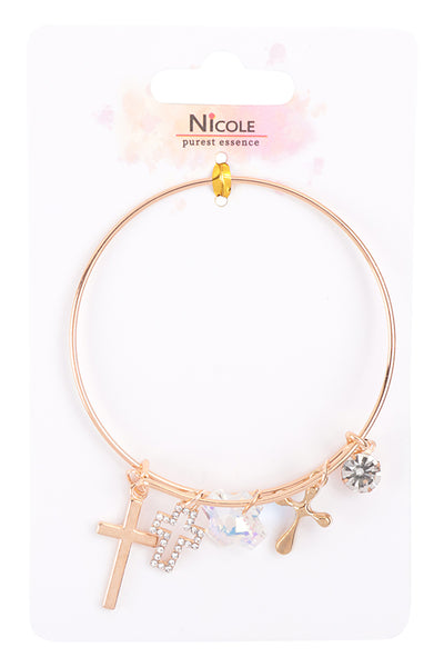 CHARM CLUSTER CRYSTAL CROSS BANGLE BRACELET