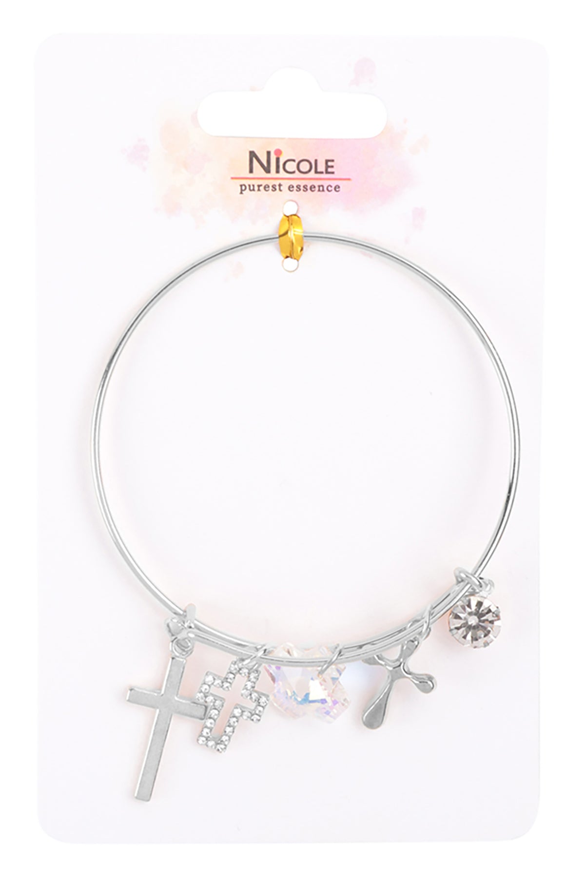 CHARM CLUSTER CRYSTAL CROSS BANGLE BRACELET