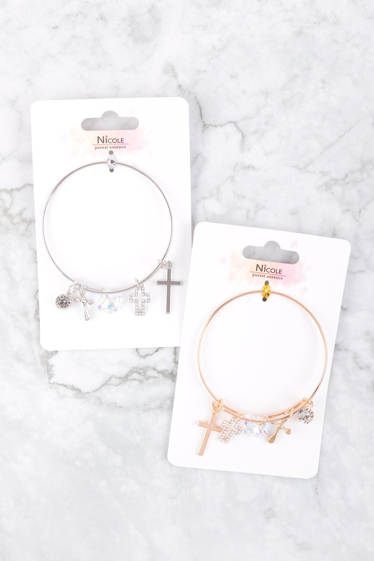 CHARM CLUSTER CRYSTAL CROSS BANGLE BRACELET