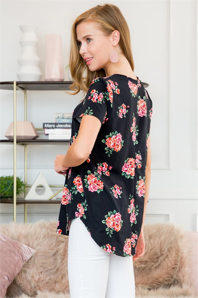 S10-12-5-ST2730-F15-BK-A -SHORT SLEEVES FLORAL PRINT TOP-BLACK 4-1-0-0