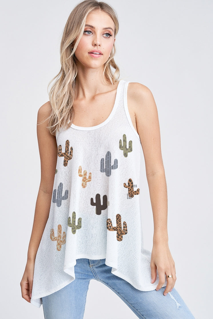 MULTI COLOR CACTUS ALL OVER KNIT TANK TOP