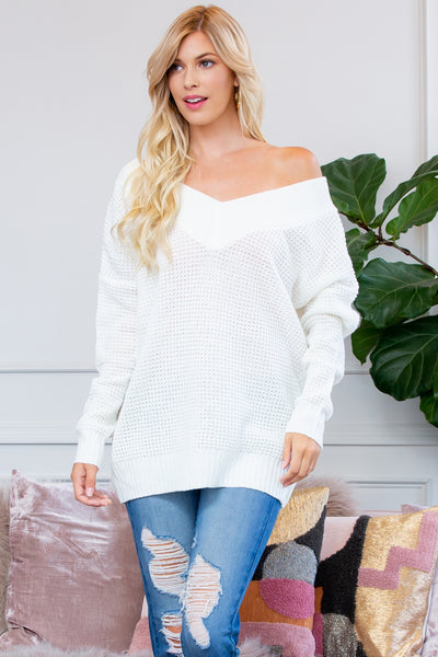 OVERSIZED V-NECK WAFFLE SWEATER