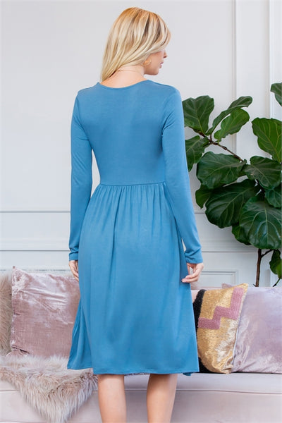 S9-2-2-VD-7010-TNM-2 - VISCOSE LONG SLEEVE ROUND NECK DRESS- TITANIUM 1-3-0-0