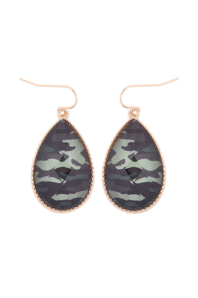 CAMOUFLAGE FACETED GLITTERY TEARDROP EARRINGS/6PAIRS