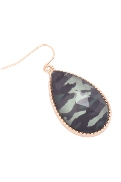 CAMOUFLAGE FACETED GLITTERY TEARDROP EARRINGS/6PAIRS