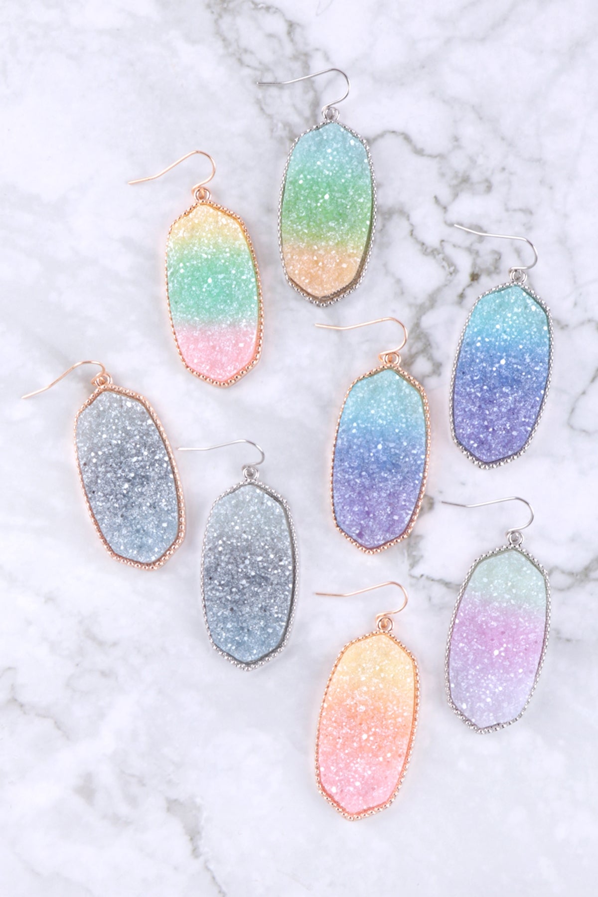 DRUZY GRADIANT PASTEL OVAL DROP HOOK EARRINGS