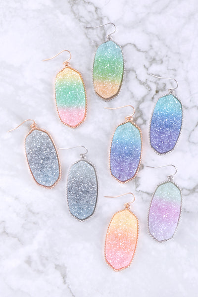 DRUZY GRADIANT PASTEL OVAL DROP HOOK EARRINGS