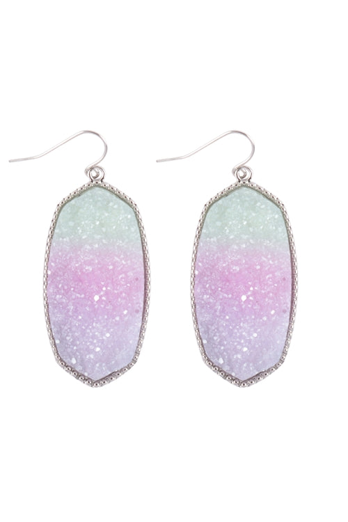 DRUZY GRADIANT PASTEL OVAL DROP HOOK EARRINGS