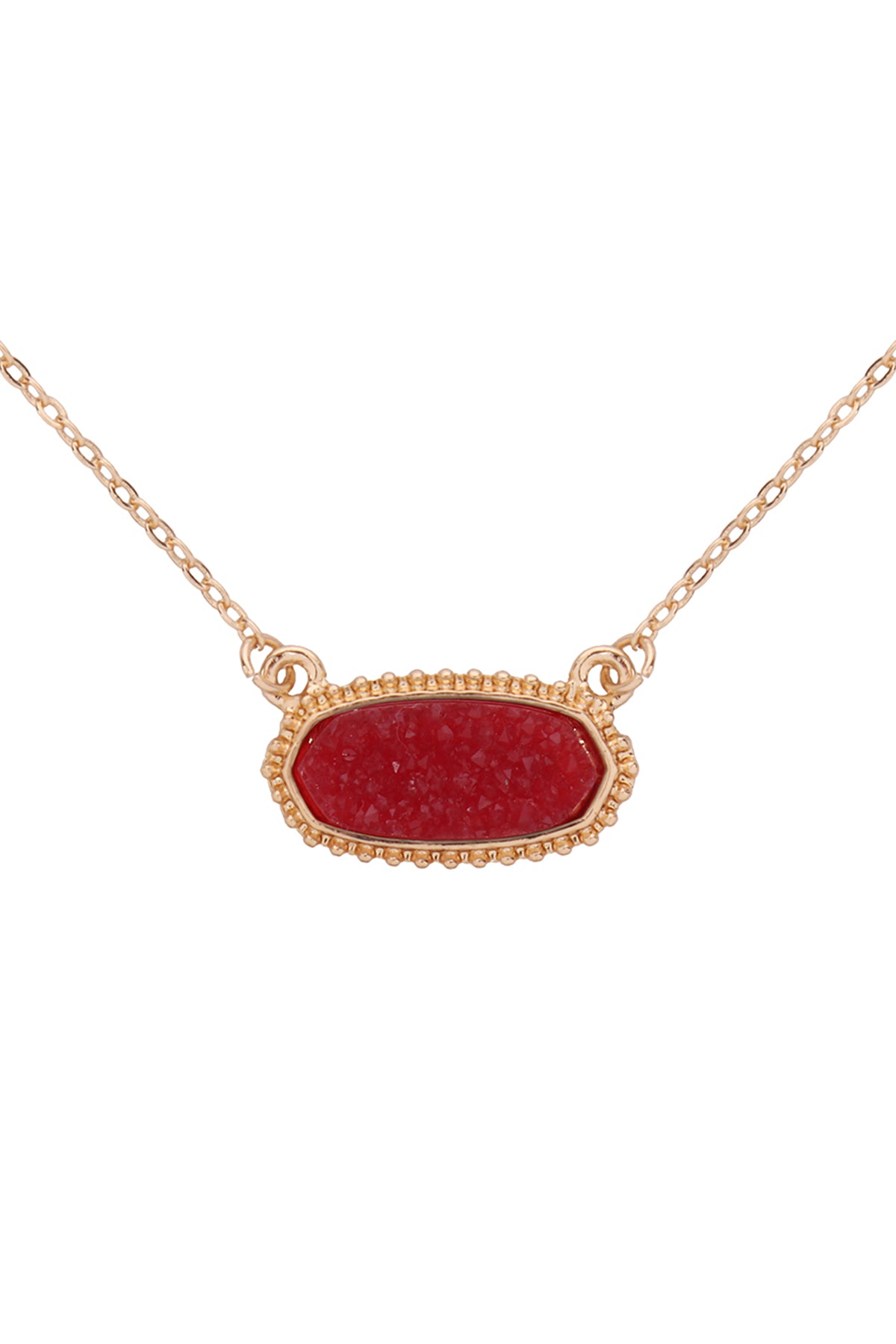 CORAL DRUZY OVAL STONE PENDANT NECKLACE AND EARRING SET