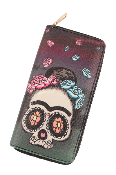 SKULL FESTIVAL PRINT SINGLE ZIPPER WALLET/6PCS