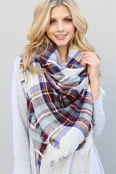 S2-9-2-WAP64SC01 FRINGED PLAID SCARF /6PCS