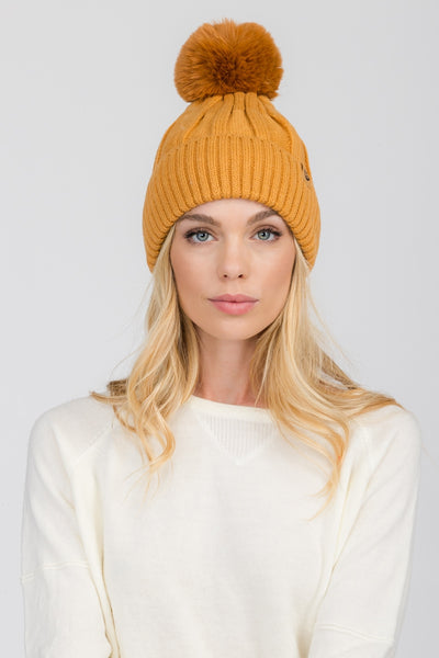 S29-1-1-WHT-408-FLEECE LINED BEANIE WITH POMPOM 6 ASSORTED COLORS/12PCS