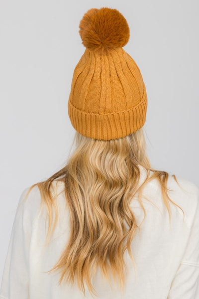 S29-1-1-WHT-408-FLEECE LINED BEANIE WITH POMPOM 6 ASSORTED COLORS/12PCS