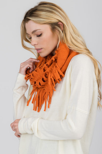 FRINGED INFINITY SCARF 6 ASSORTED COLORS/12PCS