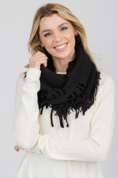 FRINGED INFINITY SCARF 6 ASSORTED COLORS/12PCS