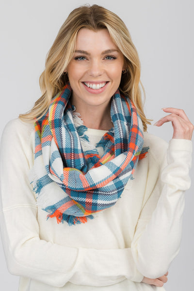 FRINGED PLAID INFINITY SCARF 3 ASSORTED COLORS/12PCS