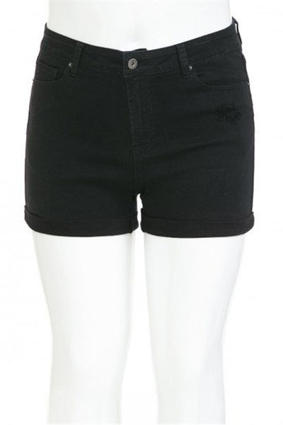 PLUS SIZE HIGH WAIST ROLLED CUFF SHORTS-2-2-2