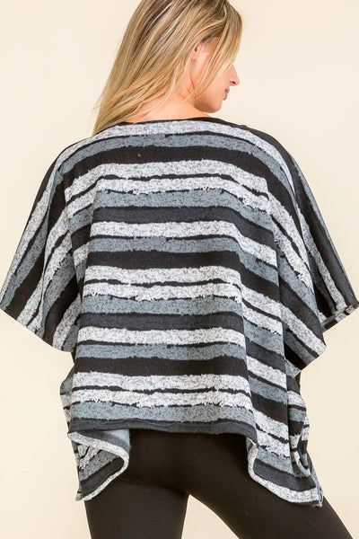 PLUSH INSIDE STRIPPED PONCHO 2 ASSORTED COLORS/6PCS