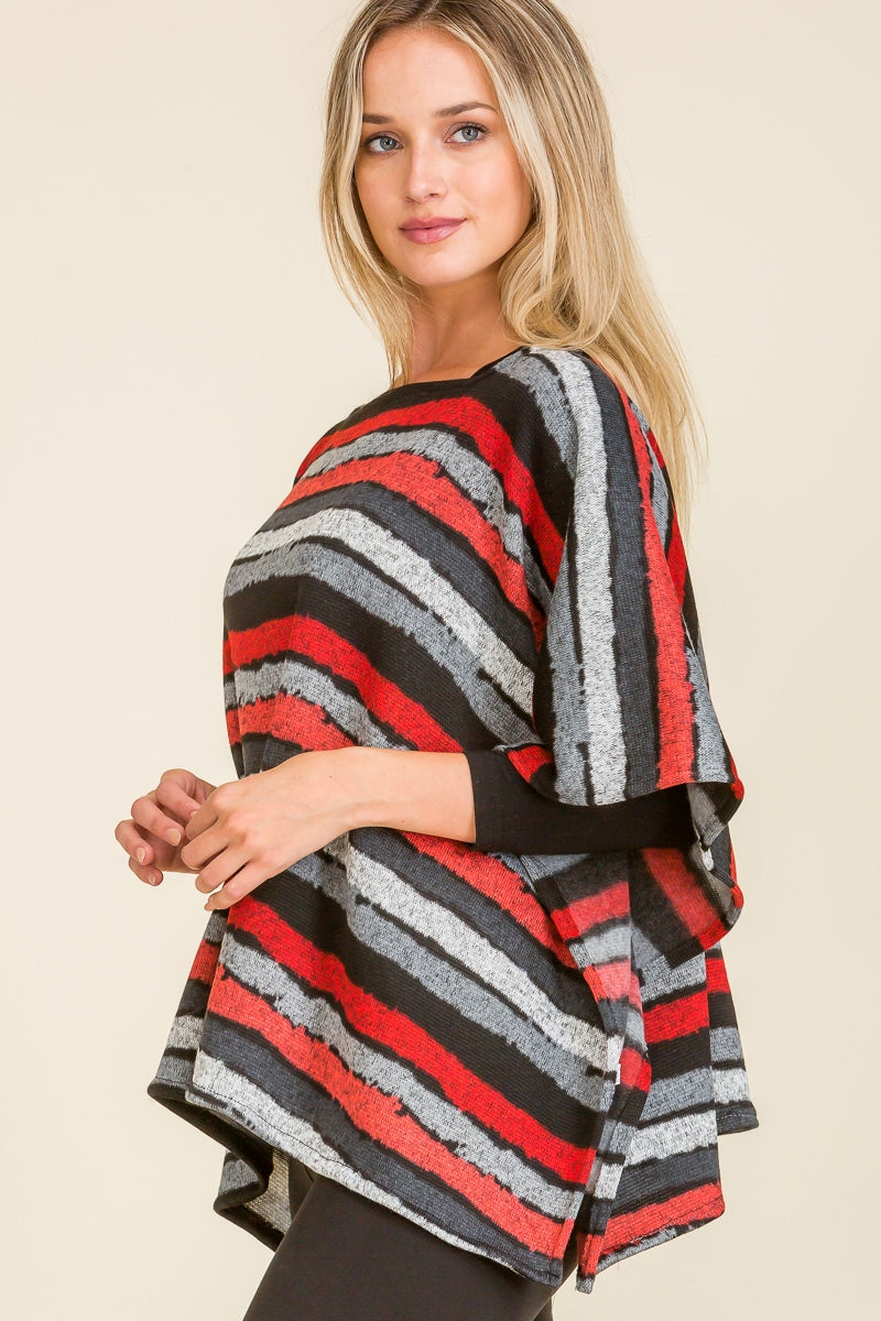 PLUSH INSIDE STRIPPED PONCHO 2 ASSORTED COLORS/6PCS