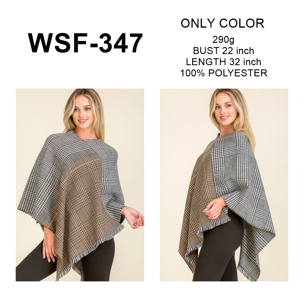 FRINGED PLAID PONCHO/6PCS (NOW $9.00 ONLY!)